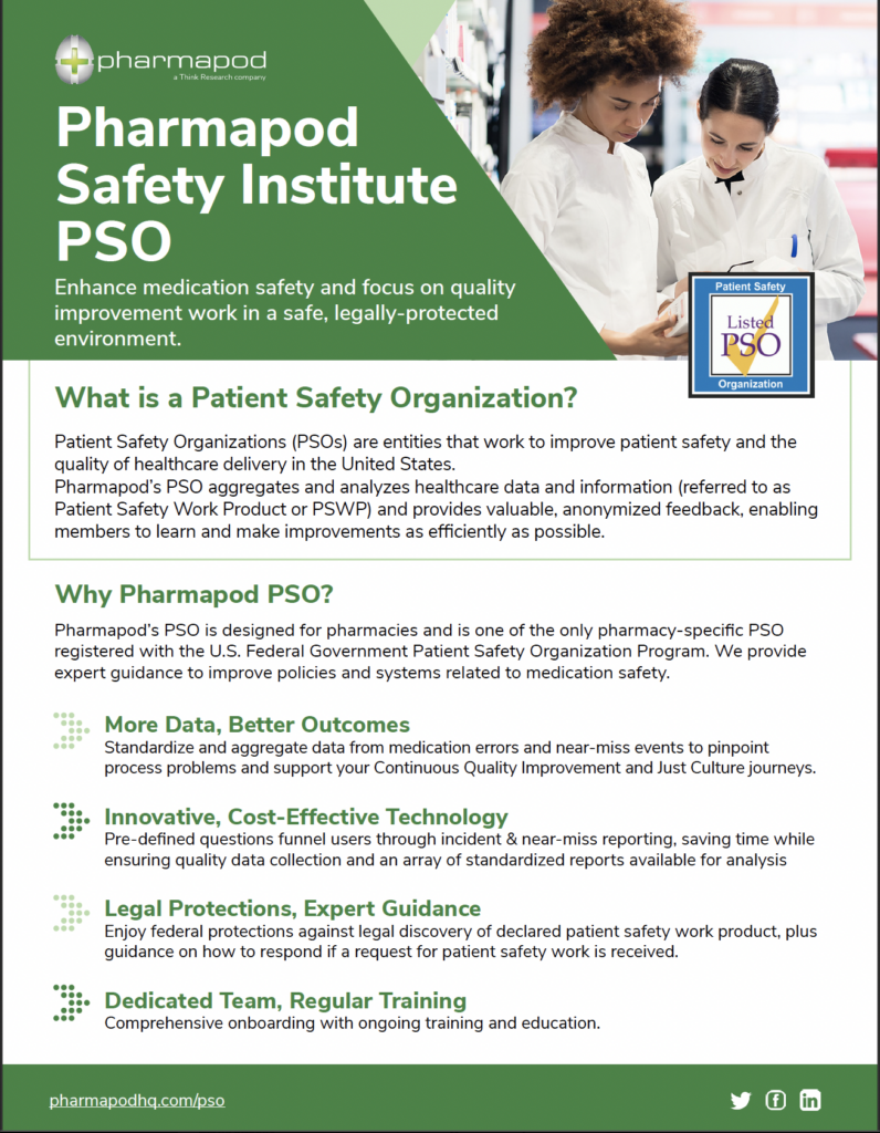 Cover of Pharmapod Patient Safety Institute PSO brochure