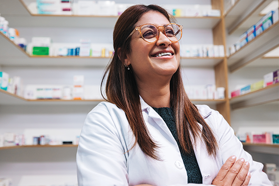 Close up of smiling female pharmacist