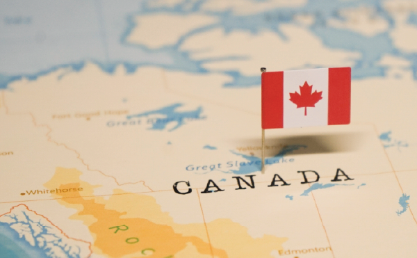 Map of Canada with Canada flag in the middle